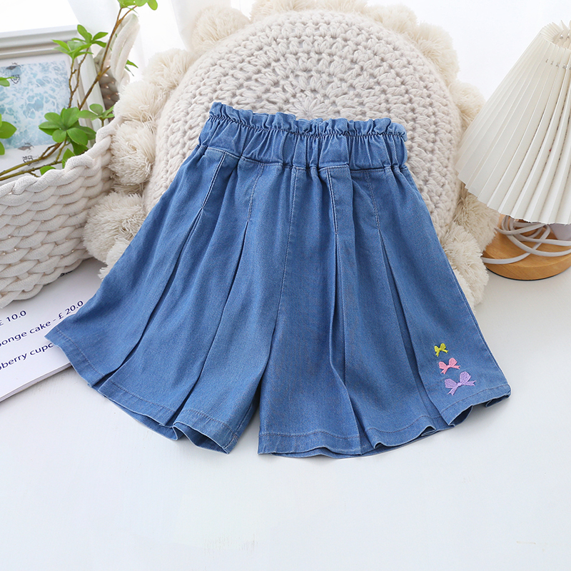 女童半裙洋气新款小女孩裤裙中大童天丝牛仔裙百褶裙儿童薄款短裙