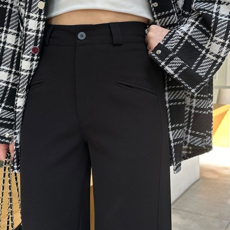 窄版西装阔腿裤女春秋2024新高腰垂感显瘦黑色休闲直筒工作裤子夏