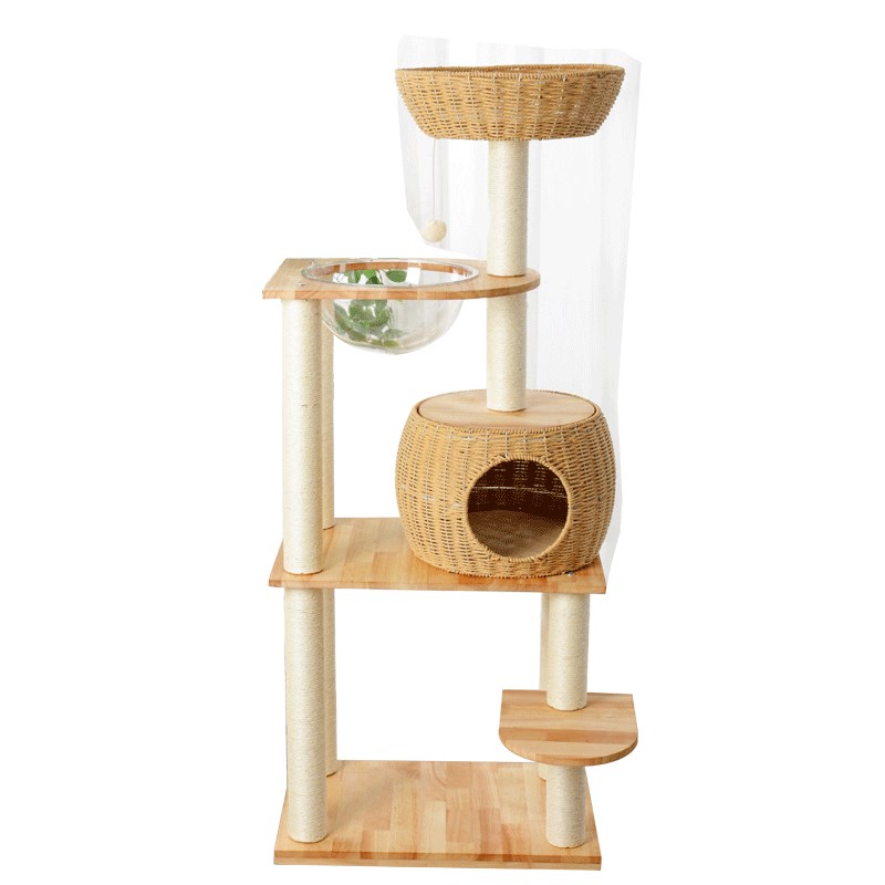 升级实木柱猫爬架猫窝猫树一体猫架太空舱剑麻藤编大型肥猫用品