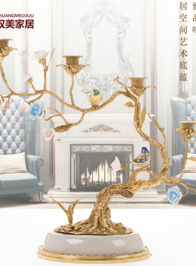 双美家居客厅摆件欧式玄关摆件烛台茶几装饰浪漫烛台陶瓷配铜