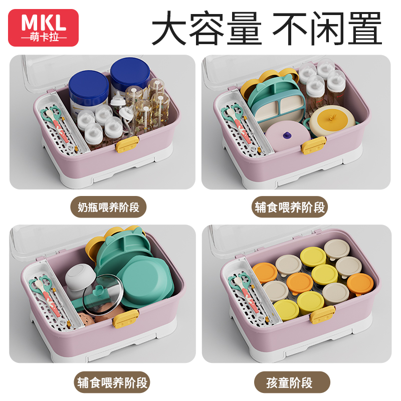婴儿奶瓶收纳盒装宝宝餐具辅食工具碗筷防尘收纳箱沥水架外出