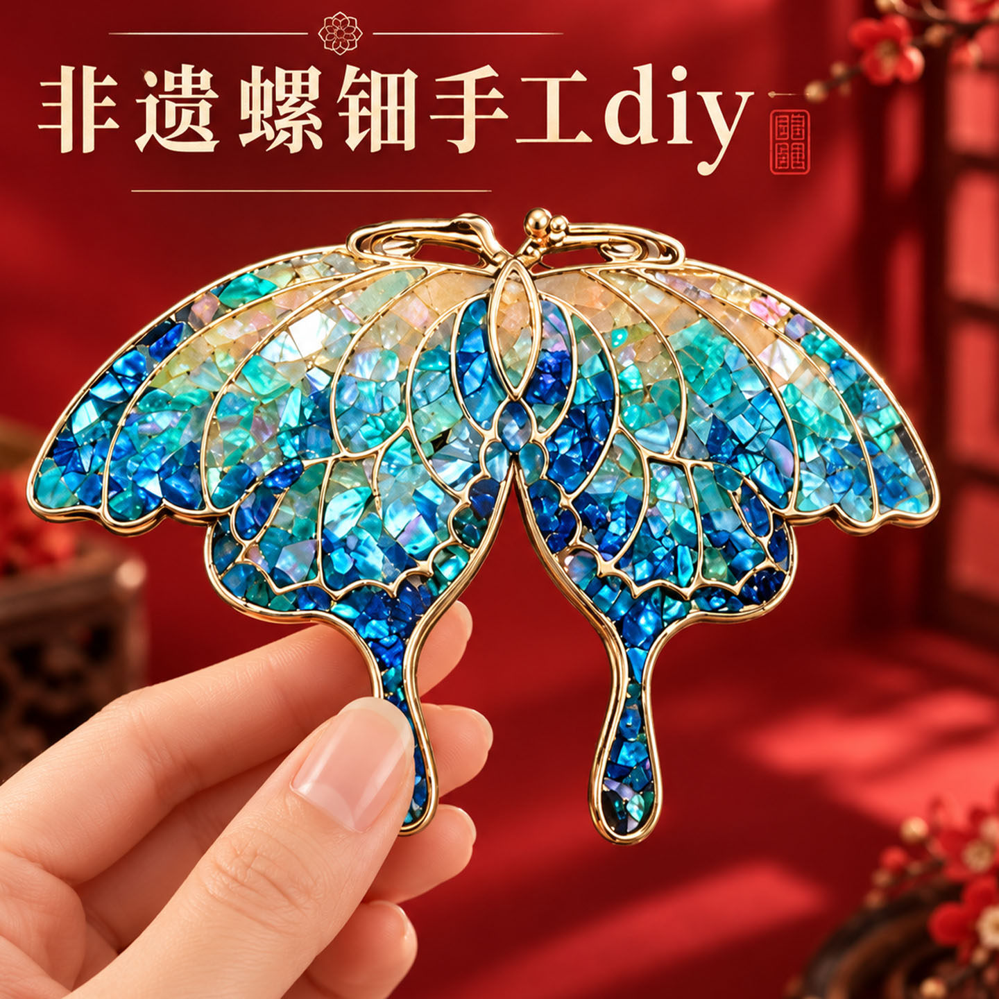 非遗螺钿DIY手工制作材料包女孩子自制发簪饰品女童创意益智玩具