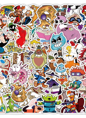 100张90年代动画片贴纸探险活宝埃迪查基汤米地球超人卡通装饰