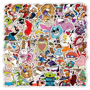100张90年代动画片贴纸探险活宝埃迪查基汤米地球超人卡通装饰