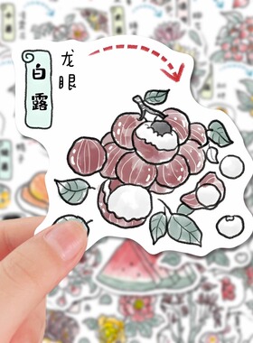96张二十四节气美食与鲜花令贴纸中国传统知识手机笔记本贴画防水