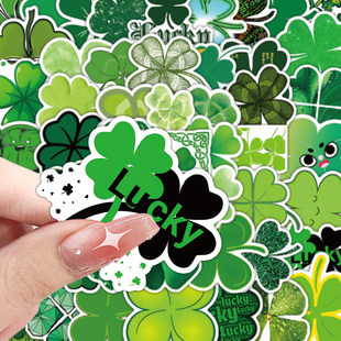 120张绿色四叶草贴纸卡通幸运草叶子防水贴画DIY装饰行李箱笔记本