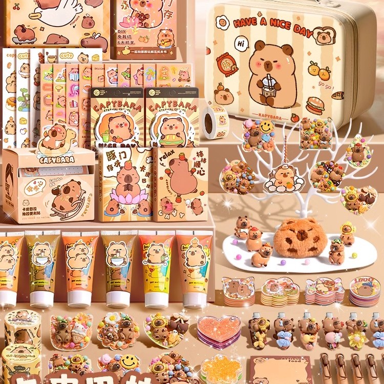 卡皮巴拉奶油胶咕卡套装手帐礼盒贴纸高颜值儿童小学生生日礼物