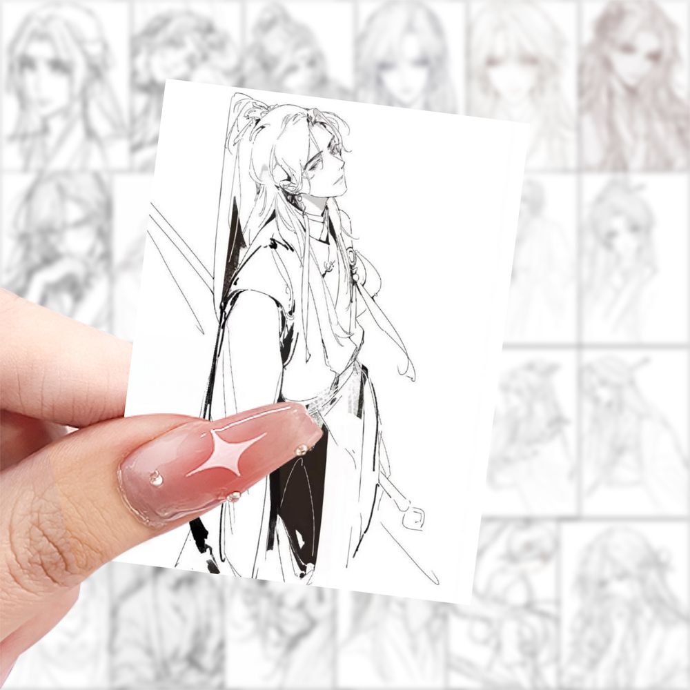 63张古风公子线稿创意绘画素描线稿素材贴纸装饰手机壳DIY手账本