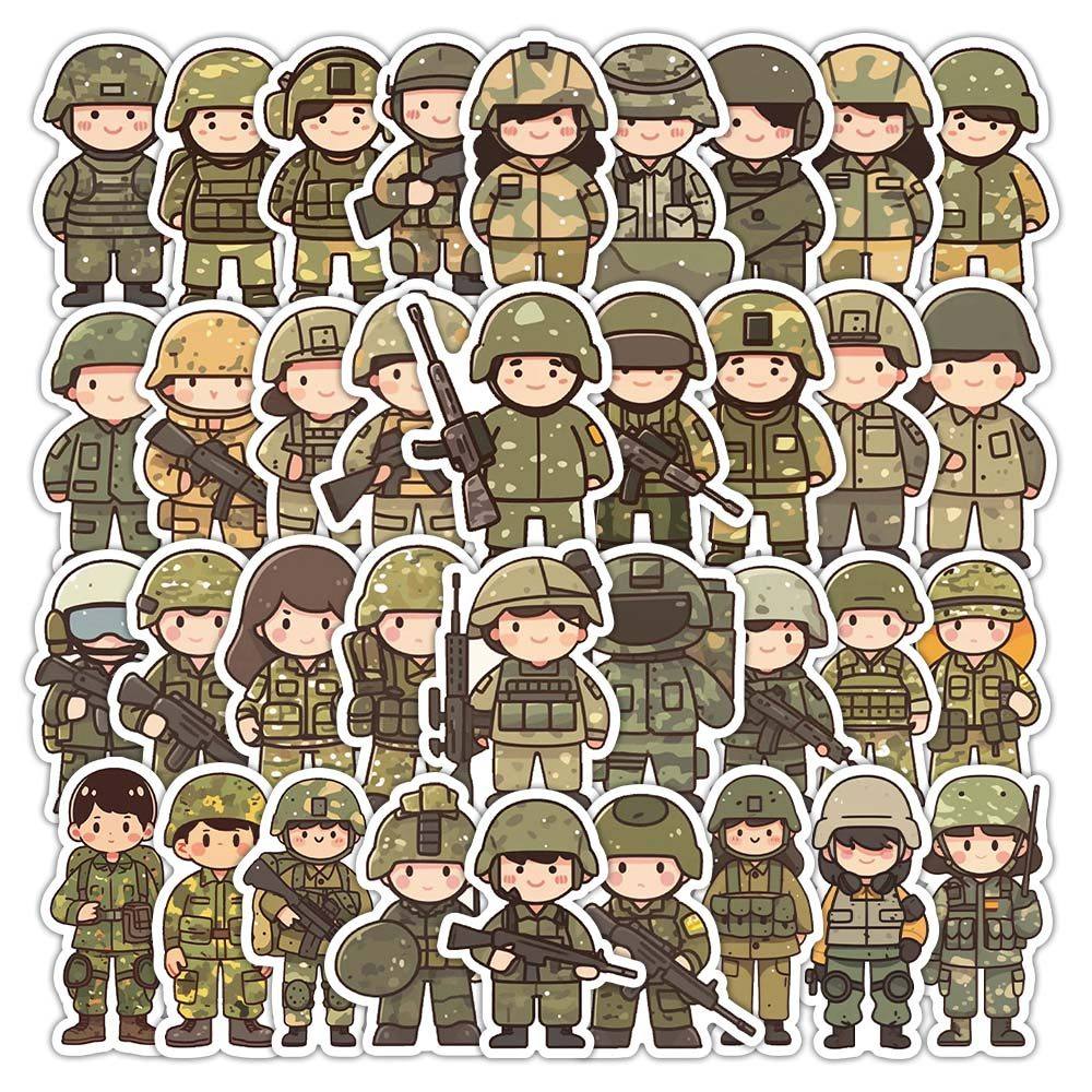 60张迷彩服小士兵贴纸Q版卡通小图案可爱装饰手账行李箱防水diy
