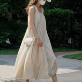 蓬蓬花苞吊带连衣裙夏日新款 韩系浪漫慵懒宽松Q显瘦拼接无袖 长裙