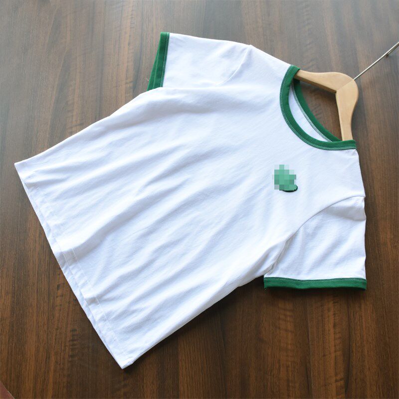 夏装上新~女大童亲子款白色绿色撞色设计浮雕印花短袖T恤上衣休闲