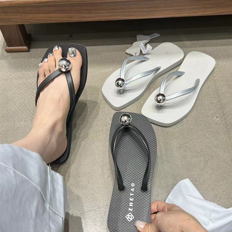 2025夏季新款沙滩人字拖女外穿防滑百搭休闲简约金属球球度假拖鞋,女鞋,人字拖,淘宝优惠券,粉丝福利购,淘宝优惠卷