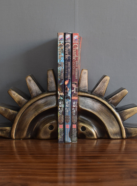 美式怀旧书靠复古仿旧齿轮书房书挡乔迁新居礼物书立架书架桌面摆