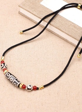 藏式九眼天珠项链民族风女小众设计感情侣配饰新中式复古毛衣链男