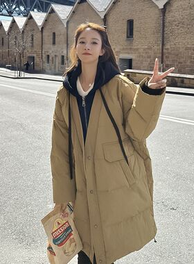 2-300斤胖mm大码女装假两件连帽加厚中长款棉服冬季宽Z松棉衣外套