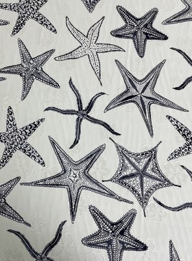 E151夏季白色底蓝花立体剪花雪纺布头 柔软垂坠透气连衣裙diy面料