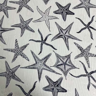 E151夏季白色底蓝花立体剪花雪纺布头 柔软垂坠透气连衣裙diy面料