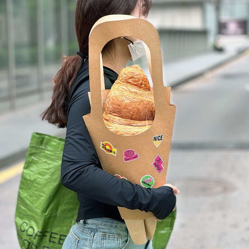 网红烘焙面包店超大可颂韩式牛皮纸卡袋手提袋显眼包商用logo