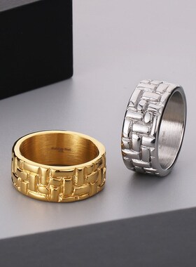 小众设计经典圆形指环 街拍个性风潮直批不锈钢男款回形光面戒指