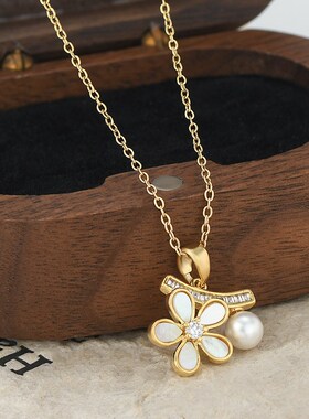 韩版时尚新款镀真金珍珠花朵锁骨链项链女小清新少女百搭颈链项饰