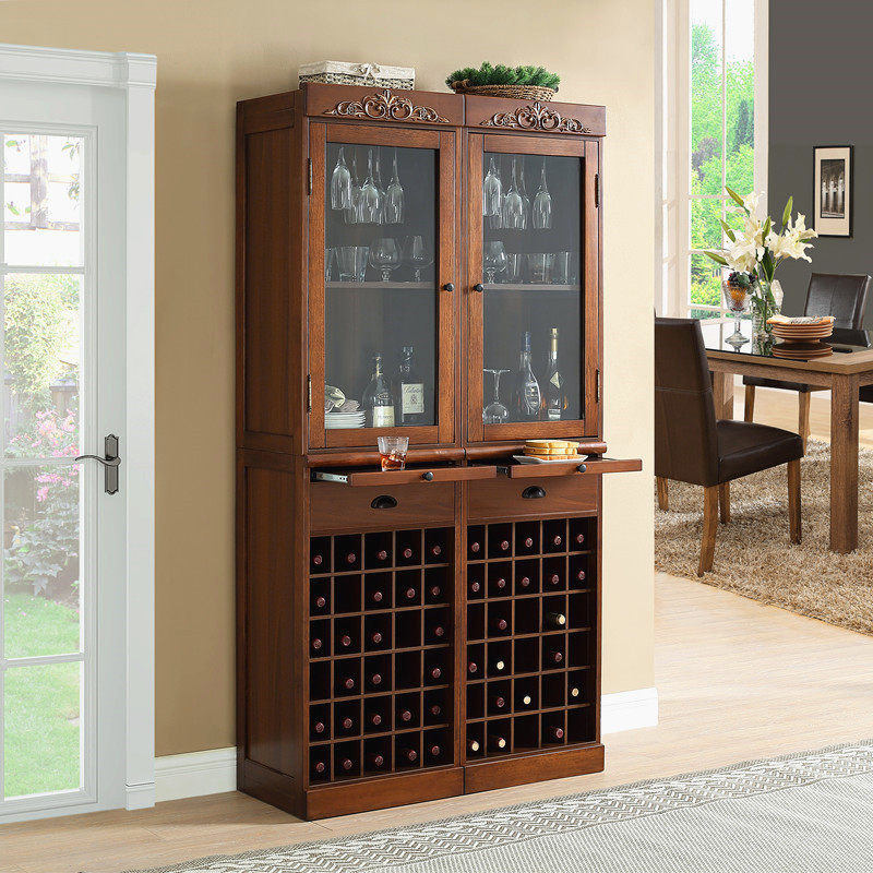 美式酒柜实木红酒柜单门储酒柜客厅酒架家用玻璃门酒柜落地隔断柜