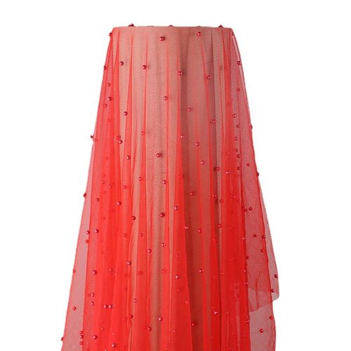 珍珠网纱布料重工手工制作婚纱礼服半身裙超细腻不规则钉珠软纱