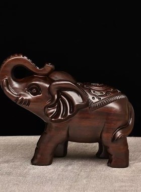 黑檀木雕象摆件花梨实木雕刻大象家居客I厅风水招财乔迁红木工艺
