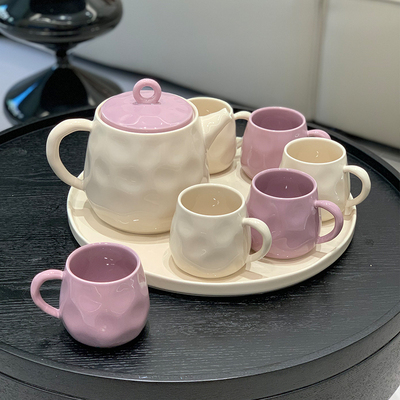 家用轻奢陶瓷水杯套装茶几茶具奶油风客厅高级感杯具乔迁水具礼物