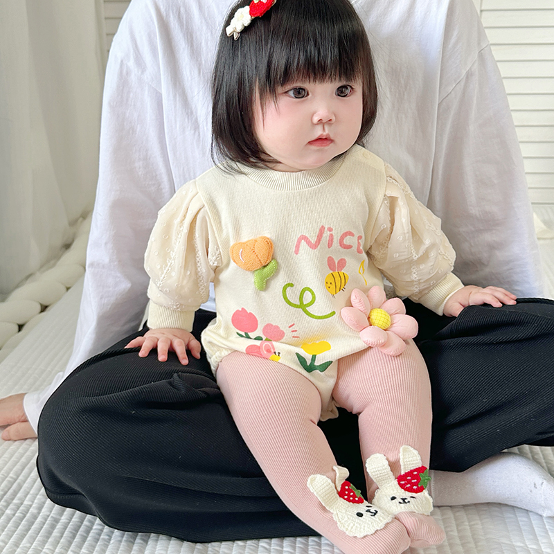 新生婴儿衣服春秋装女宝宝套装连体衣哈衣L连裤袜两件套秋季包屁