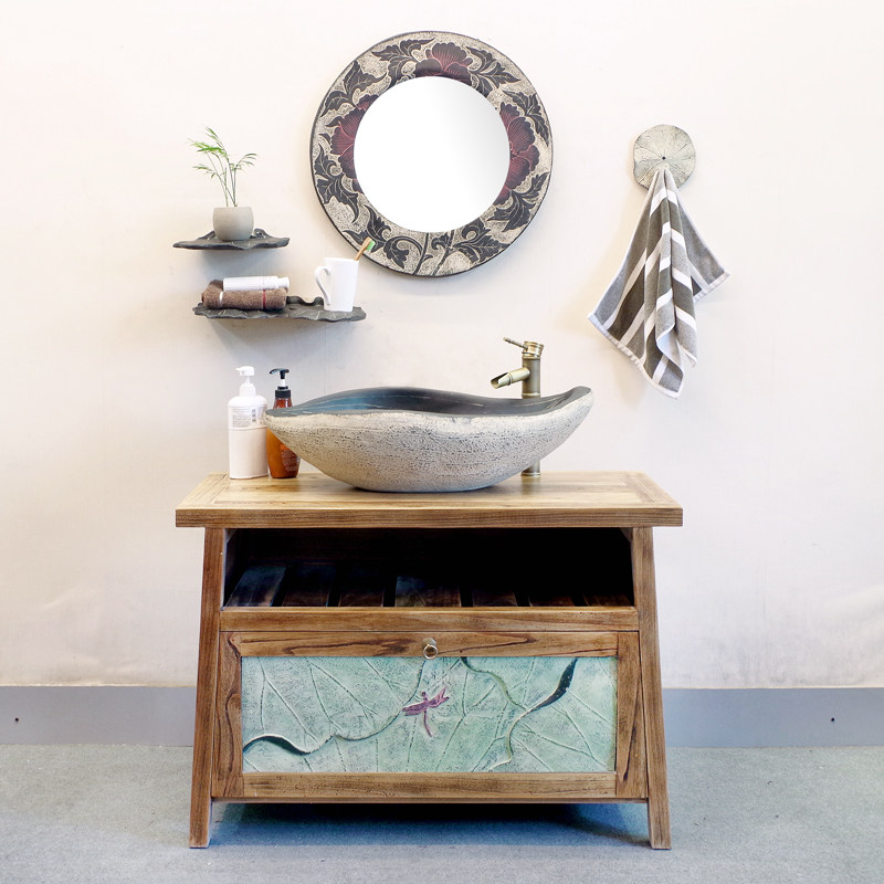 实木组合浴室柜小户型台盆柜中式国风仿古洗手盆柜卫生间洗漱台,家装主材,浴室柜组合,淘宝优惠券,粉丝福利购,淘宝优惠卷