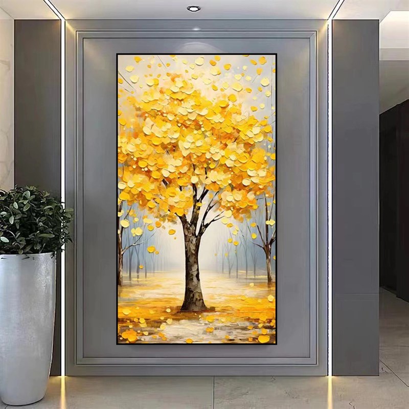 手绘油画玄d关装饰画竖版现代客厅走廊过道浮雕欧式发财树壁画挂图片