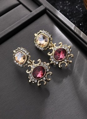 复古彩色玻璃高级感项链耳钉气质轻奢颈链时尚配饰