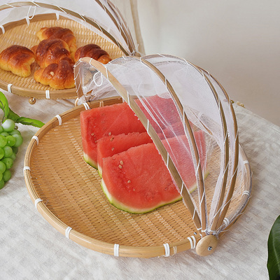 菜罩家用神器折叠饭菜罩子剩菜竹编防苍蝇网罩盖防尘餐桌罩防虫筐