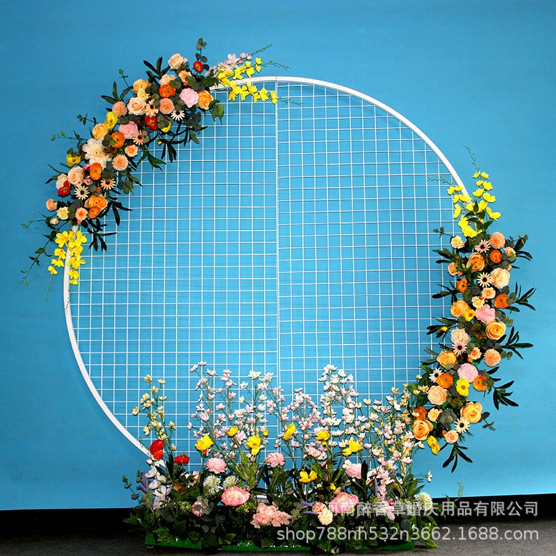 新款婚庆道具铁艺网格屏风摆件婚礼铁艺网格圆环背景几何铁艺网格