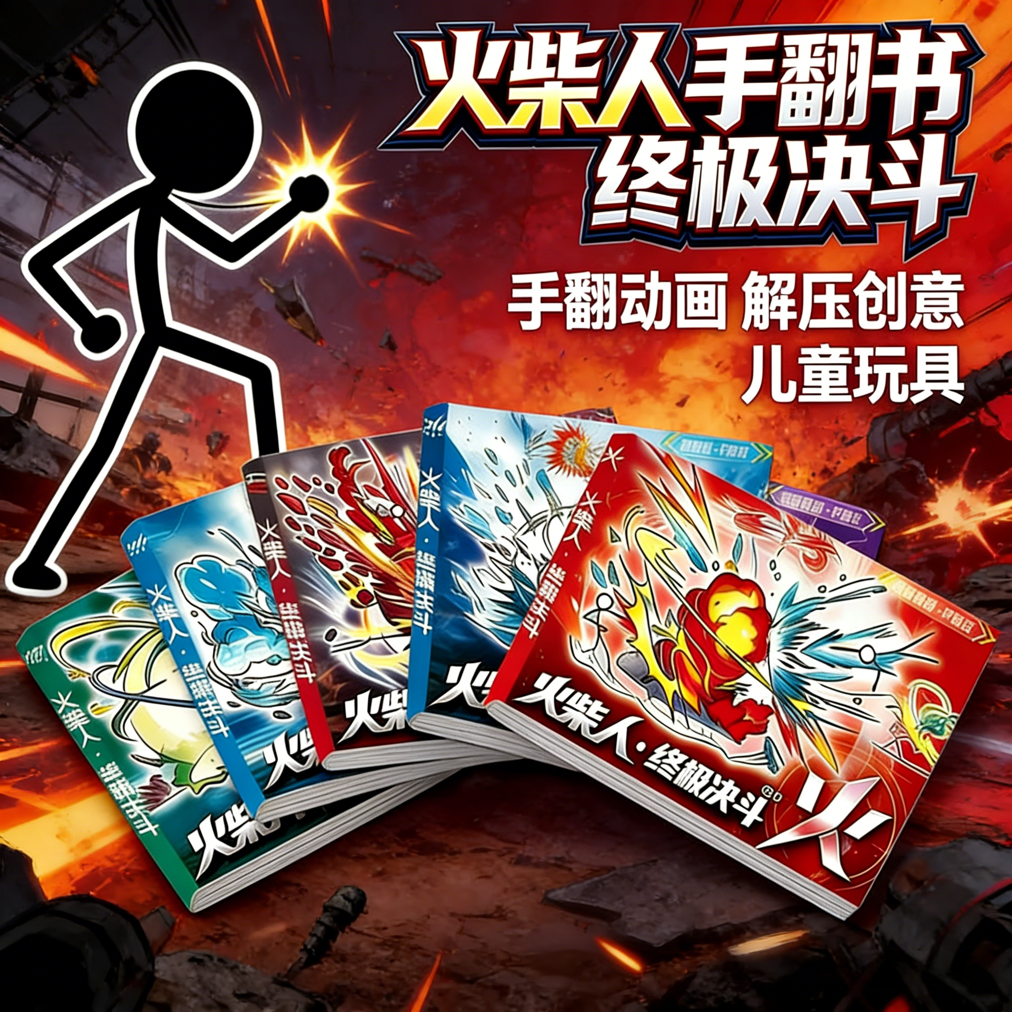火柴人元素手翻画格斗动画绘画本素描临摹儿童描画涂色创意连环画