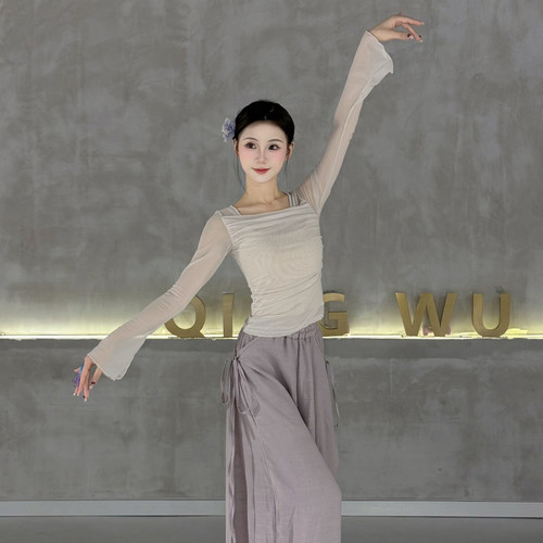 悦姿古典舞网纱上衣春夏练功套装