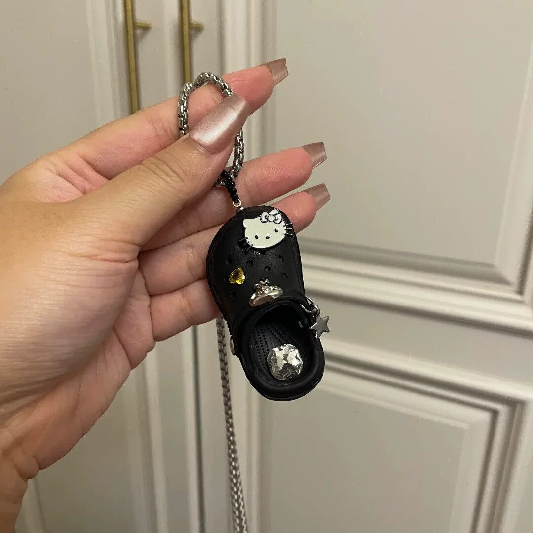 黑色猫咪花朵拖鞋项链甜酷时尚个性吊坠欧美流行长款毛衣链配饰
