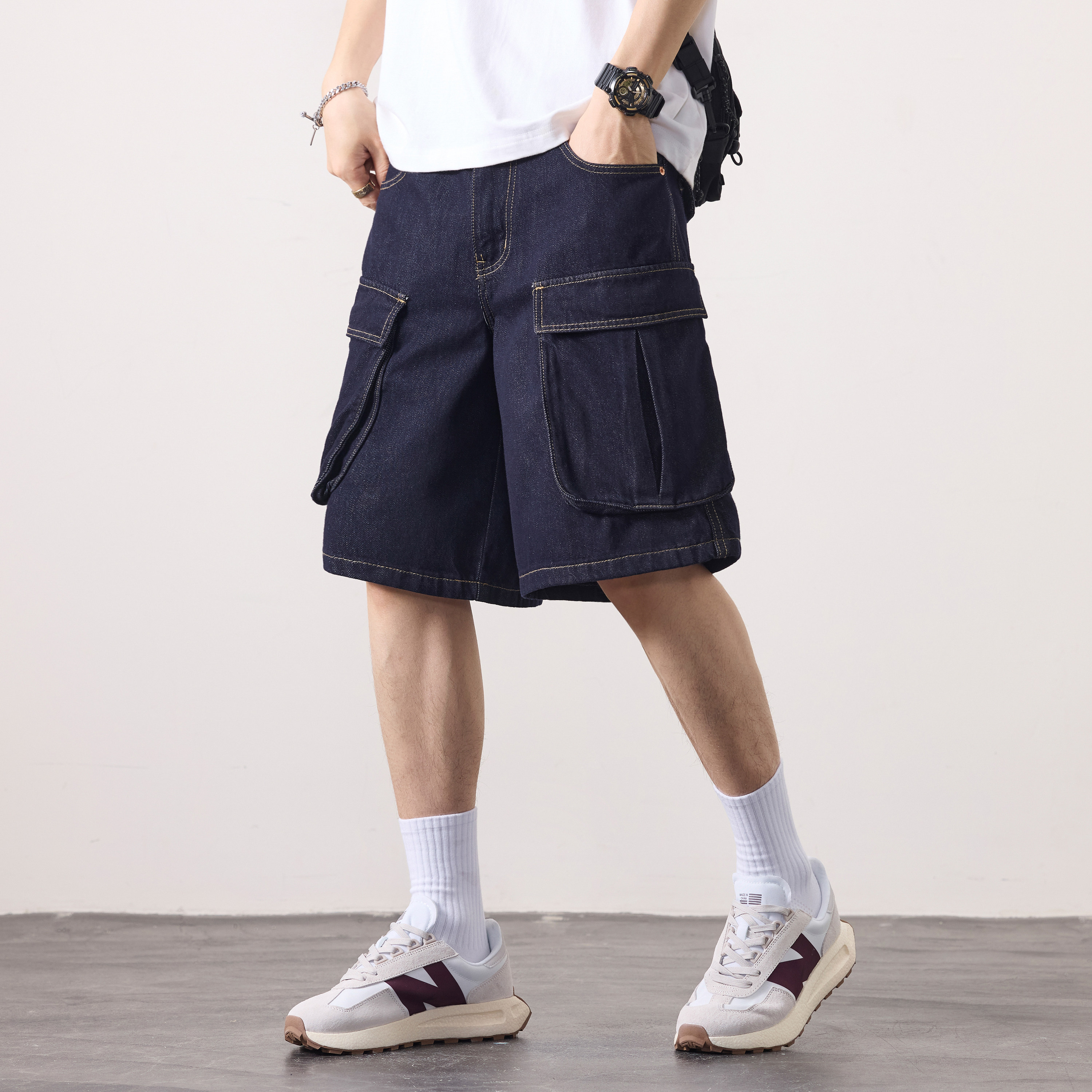 2025新款原色牛仔短裤男宽松大码