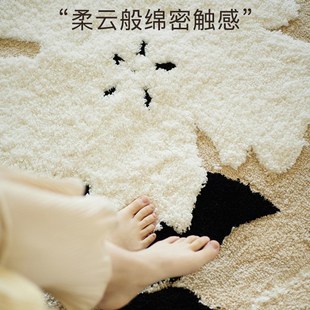 奶油风圆形地毯客厅高级感沙发茶几毯耐脏簇绒欧式 法式 轻奢床边