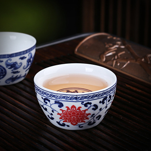 陶瓷功夫泡茶杯茶碗青花瓷6只客杯品茗杯高白瓷主人杯家用小酒杯