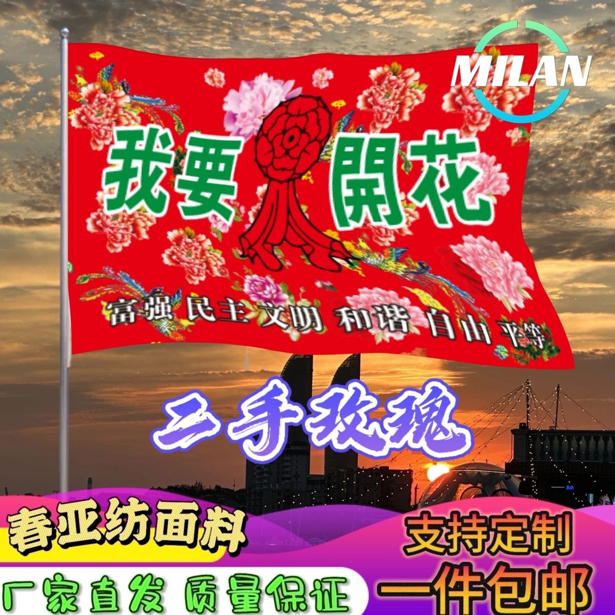 二手玫瑰应援大旗 摇滚旗帜 二手玫瑰巡演 音乐节手摇旗子定制