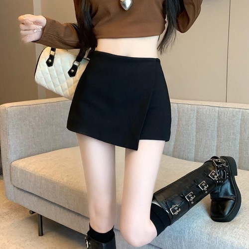 2024新款不规则小个子黑色西装裙裤女春夏季高腰设计感a字半身裙