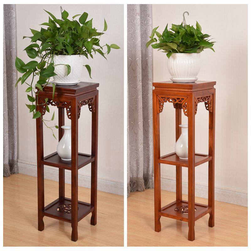 绿萝花架实木中式客厅阳台榆木木制红木质花架子多层室内花盆架子
