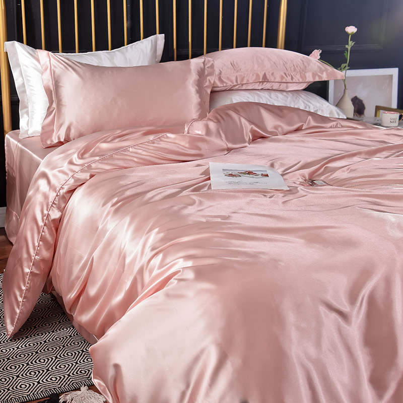 春夏真丝桑蚕丝四件纯色面丝绸缎被真丝床笠式床上用品,床上用品,床品套件/四件套/多件套,淘宝优惠券,粉丝福利购,淘宝优惠卷
