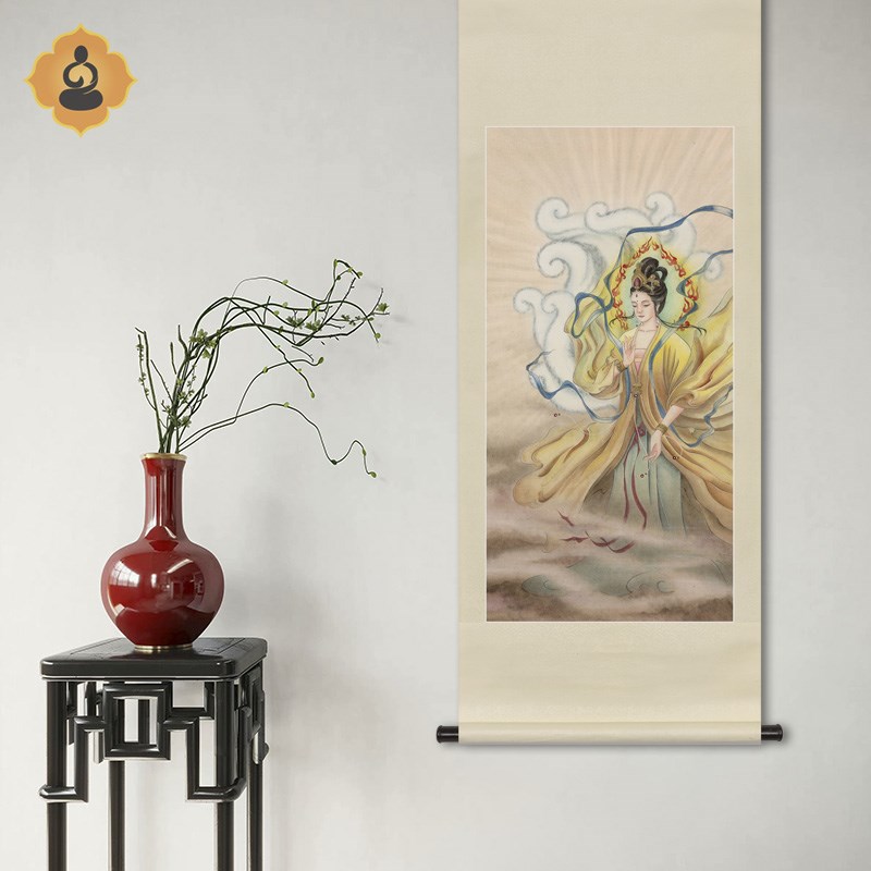 工笔神仙人物国画玄狐元君九尾狐画像玄关书房中式画轴卷轴挂画框