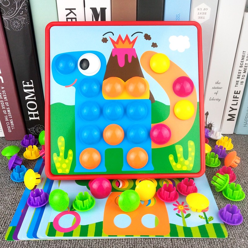 儿童大号百变蘑菇钉拼图插板宝宝智力开发早教益智大纽扣插孔