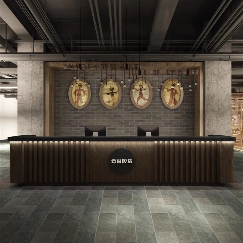 中式复古吧台桌收银台柜酒店火锅餐饮店民宿前台接待台服务台定制