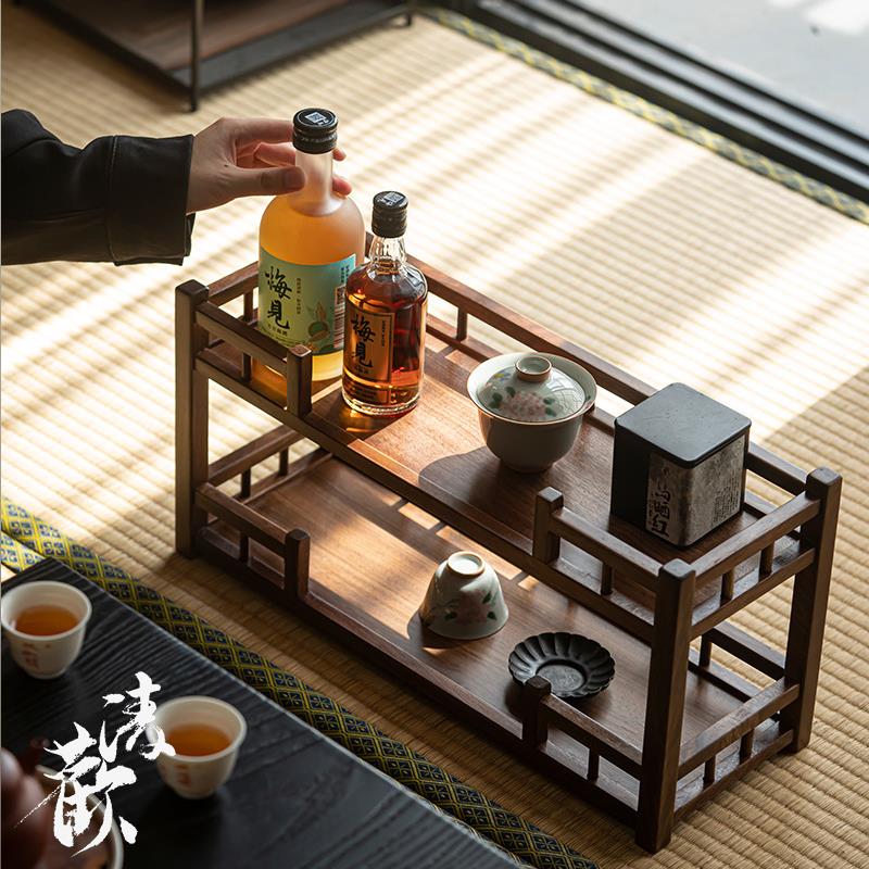 清欢丨北美黑胡桃木茶具收纳架紫砂壶茶杯架实木桌面置物架博古架