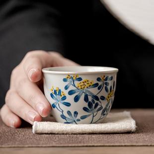 纯手绘描银主人杯陶瓷功夫喝茶杯个人专用品茗杯釉下彩大号单杯子