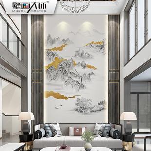 山水墙布复式 轻奢新中式 别墅客厅沙发壁布电视背景墙壁纸玄关墙布